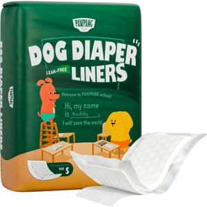 PAWPANG Disposable Dog Diaper Liners Booster Pads for Male & Female Dogs, 100ct, 5 Sizes Options, Doggie Diaper Inserts fit Most Types of Dog Diapers - Pet Belly Bands & Male Wraps (Small(100ct))