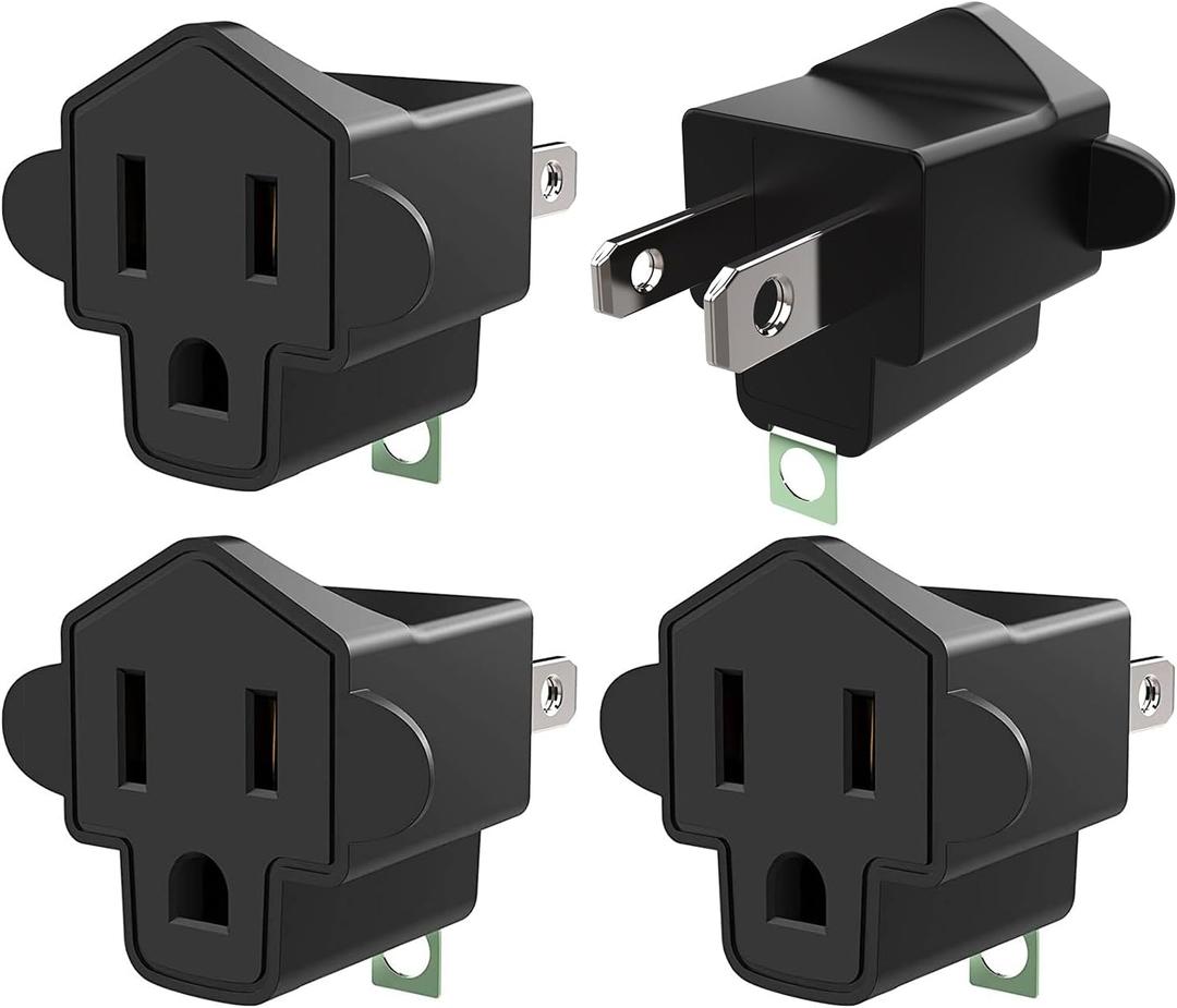 4 Pack 3-2 Prong Adapters Grounding Adapter JACKYLED 3-Prong to 2-Prong Adapter ETL Listed Fireproof Material 392 Resistant Heavy Duty Wall Plugs for Household Appliances Industial, Black