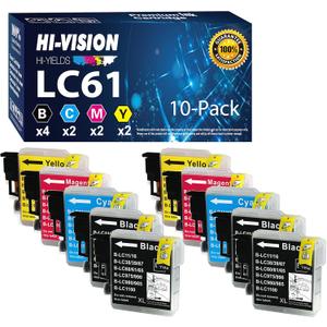 HI-VISION HI-YIELDS 10 Pack Compatible LC-61 LC61 4 Black 2 Cyan 2 Yellow 2 Magenta Ink Cartridges Replacement for MFC-490CW MFC-495CW MFC-J410W MFC-J615W MFC-6490CW MFC-6890CDW