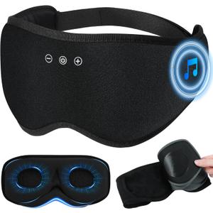 Bluetooth Sleep Headphones for Side Sleepers with Timming Setting, 100% Blackout 3D Contoured Eye Mask for Sleeping & Music Auto Shut Off, Breathable No Pressure for Side Sleeper Travel