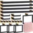 Gisafai 20 Pcs Black Gold Bathroom Hardware Accessories Set 23.6 Inch Bath Towel Bar Kit Stainless Steel Bathroom Hardware Set Towel Racks Ring Robe Hooks Paper Holder for Wall Mounted