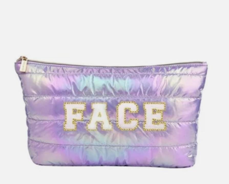 Hiroyuki Iridescent Makeup Bag, 14 inches Cosmetic Bag, Large Capacity Travel Pouch (Face, Pink)