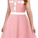 HOSIKA Girls Summer Halter Neck Sleeveless Elegant Button Front Casual A-line Flared Dress for 10-11 Years