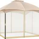 COWVIE Gazebo Replacement Netting Screen, 12' x 12' Universal Gazebo 4-Panel Mosquito Sidewalls with Double Zippers for Outdoor Patio (Only Netting) (Khaki)