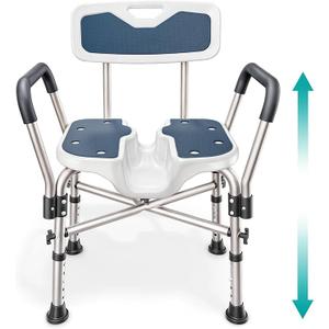 Shower Chair UShape Seat (450lb) Heavy Duty  Padded Armrests and Back, Shower Chairs for Elderly and Disabled, Handicap, Shower Chair for Inside Shower, Adjustable Height  Blue