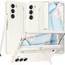 Fingic for Samsung Z Fold 6 Case[with S Pen( not the original Galaxy Z Fold 6 stylus )&with 9H Screen Protector & S Pen Slot]with Hidden Stand Heavy Duty Luxury Slim Protective Phone Case, Cream White