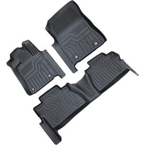 Floor Liner Set - Front and Rear - Compatible with Toyota Tundra 2014, 2015, 2016, 2017, 2018 2019 CrewMax Cab - Rubber Deep Dish Floor Mat Set