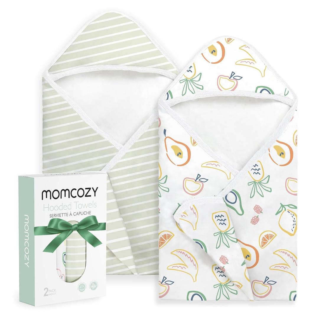 Momcozy Baby Towel with Hooded - Ultra Soft & Absorbent Large Bath Towel Set for Comfort & Gentle on Baby's Skin - Shower Gift & Bath Essential & Baby Registry Search for Newborn,Infant,Toddler,Kids (Wondrous Green Orchard)