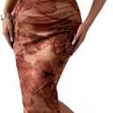 LIGHT DOT Women's Summer Dress Printed Strapless Tube Bodycon Maxi Side Slit Mesh Layered (Medium, Coffee)