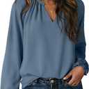 Dokotoo Blouses for Women Dressy Casual Flowy Boho Tops V Neck Long Sleeve Shirts Spring Outfits 2026 (Medium, Grey Blue)