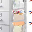 3 Pcs Magnetic File Holder for File Cabinets, Folder Holder Organizer- No Drilling Paper Document Holder, Large Capacity Office Hanging Magazine Rack for Refrigerator, Whiteboard, Office, Kitchen