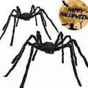 Venhoo Halloween Giant Spider Outdoor Decorations 79 inch Black Scary Hairy Realistic Large Spiders Props for Outside Indoor Office House Yard Creepy Decor-2 Pack