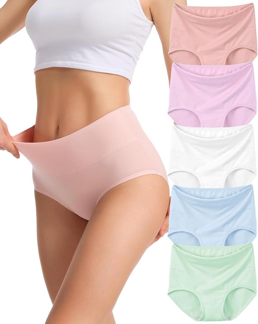 Sunm Boutique Combed Cotton Underwear for Women, Full Coverage High Waisted Women's Briefs, Soft Breathable Ladies Panties (L)