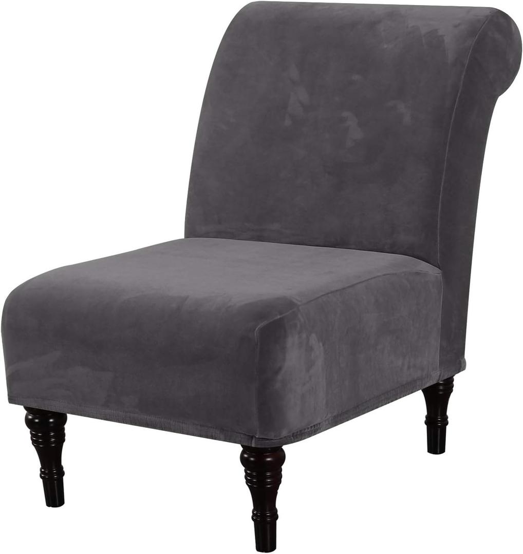 H.VERSAILTEX Armless Accent Chair Covers Thick Velvet Armless Chair Slipcovers High Stretch Chair Covers for Living Room Hotel Machine Washable Furniture Protector with Elastic Bottom, Grey H.VERSAILTEX Armless Accent Chair Covers Thick Velvet Armless Chair Slipcovers High Stretch Chair Covers for Living Room Hotel Machine Washable Furniture Protector with Elastic Bottom, Grey