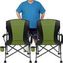 2 Pack Oversized Folding Camping Chair for Adults, Supports 450 LBS Camping Chairs, Heavy Duty Camping Chair with Side Pockets, Foldable Outdoor Chair for Camping, Beach, Fishing, Hiking, Green-Black