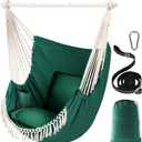Chihee Hammock Chair Hanging Swing Max 500 Lbs 2 Cushions Included Metal Spreader Bar with Anti-Slip Grooves Portable Hanging Chair Side Pocket Large Macrame Bohemian Chair Indoor Outdoor (130x100cm, Dark Green)