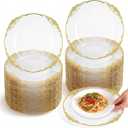Havawish 50 Pcs Clear Gold 13 Inch Baroque Charger Plates Bulk Sturdy Acrylic Dinner Plates with Elegant Embossed Edge for Wedding, Banquet, Party Decor and Table Setting