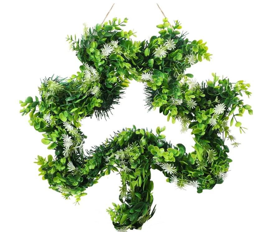 St Patricks Day Shamrock Wreath for Front Door St Patricks Day Decorations 17 Inches Artificial Lucky Shamrock Door Wreath Handmade Irish Sign with Grass Green Decorations for Home Window