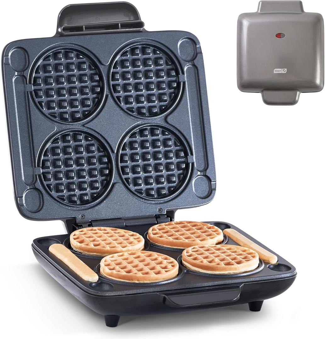 Dash Multi Mini Waffle Maker - Makes Four Waffles at Once for Family Breakfasts - Dual Nonstick Heating Plates & Easy-Release Surface - Compact & Fast-Heating - Graphite