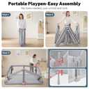 Baby Playpen Portable, Pre-Assembled Play Pen 59x59 Large Foldable Playpen for Babies and Toddlers, Sturdy and Safe Toddler Play Yard Indoor Outdoor with Carry Bag,Grey
