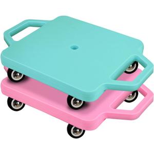 2 Pcs Sports Scooter Board with Handles Colored Floor Sitting Scooter Board with Plastic Casters for Kids Gym Indoor Outdoor Activities Play Equipment