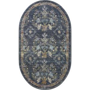 Loloi Rifle Paper Co. Courtyard Collection COU-04 Navy 2'-3" x 3'-9" Oval Accent Rug feat. CloudPile