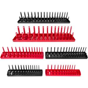 6PCS Socket Organizer Tray Set, Red SAE & Black Metric Socket Storage Trays, 1/4-Inch, 3/8-Inch & 1/2-Inch Drive Deep and Shallow Socket Holders for Toolboxes