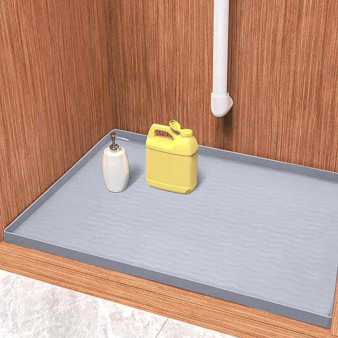 URMONA Waterproof Silicone Under Sink Mat 19'' x 19'' Shelf Liner for Kitchen and Bathroom, Cabinet and Counter Protector, Storage and Organizers, Litter Mat, Pet Cat Puppy Essentials (Grey)