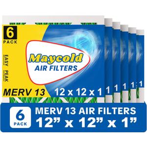 Maycold MERV 13 12x12x1 Air Filter (6-Pack), High-Efficiency Pleated AC & Furnace Filters, Actual Size: 11.70 x11.70 x 0.75, Individually Wrapped in Plastic