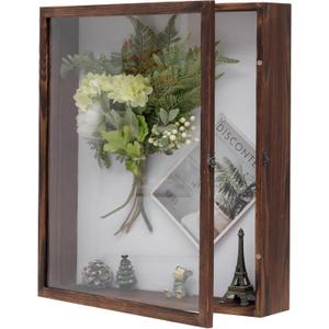 Muzilife Extra Large 16x20 Shadow Box Frame, 3.54" Deep Display Case with Linen Back & Natural Wood Frame, 8 Pins for Jerseys, Flowers, Wedding Keepsakes, Kids' Mementos, Tickets & Photos, Honey Brown