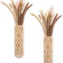 2 Pack Wooden Wall Planter Wooden Vase Set with Dried Reed Flowers Boho Wall Decor Indoor Farmhouse Decor for Entryways Hallways Bathrooms Living Rooms and Dining Rooms(Natural Wood Color)