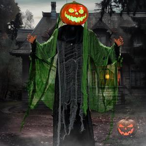 Hourleey Halloween Decorations Outdoor, 6 FT Light Up Animated Pumpkin Ghost with Sound Activation, Animatronics Pumpkin Decorations for Haunted House Prop Yard Party Porch Decor