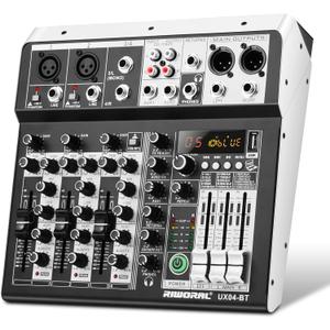 4 Channel Audio Interfacer DJ Mixer Sound Board 16-Bit DSP Effect USB Audio Mixer Effects +48V Phantom Bluetooth for Karaoke Studio Streaming Recording,Live Streaming