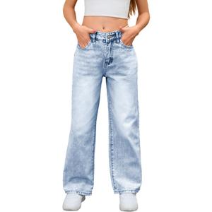 MakeMeChic Girl's Denim Pants High Waisted Straight Leg Jeans with Pockets