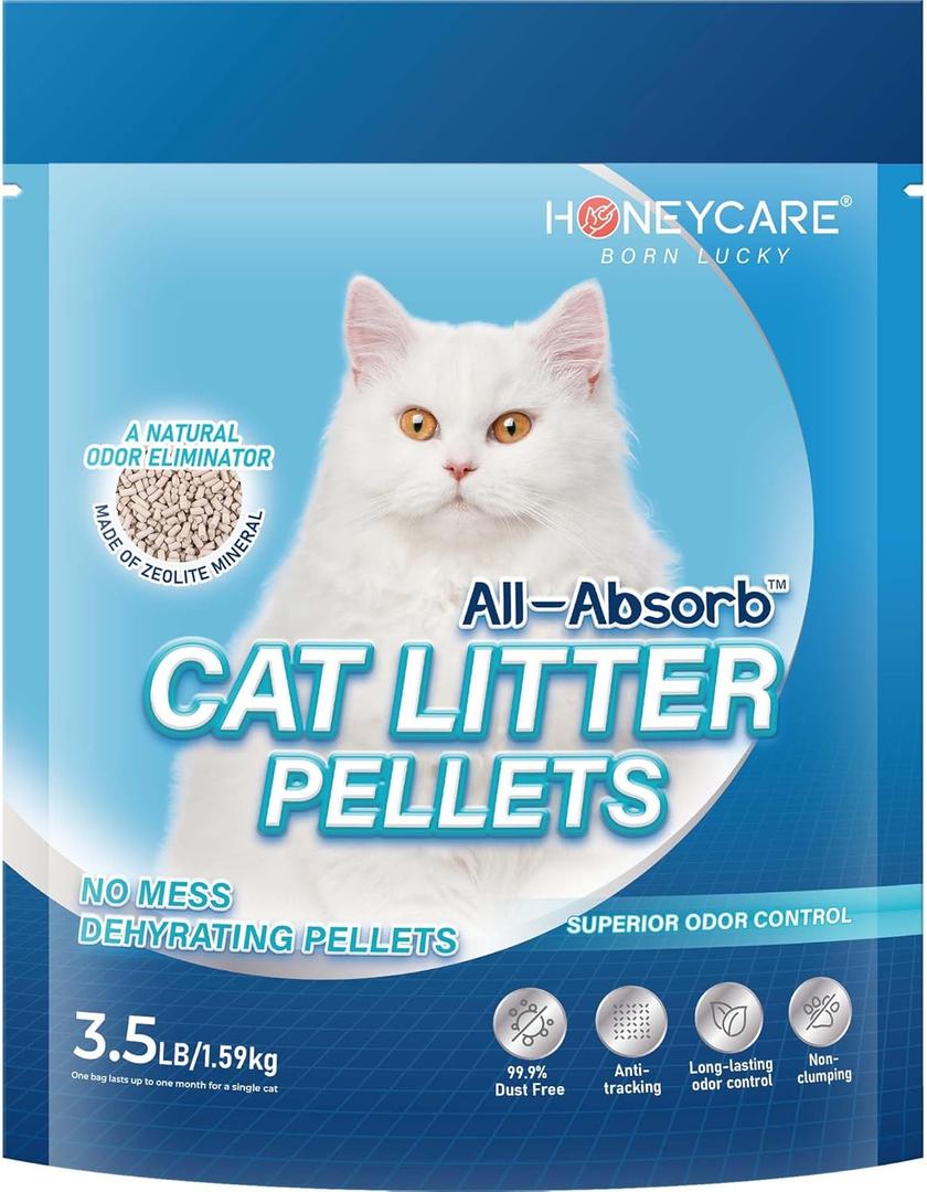 Honeycare All-Absorb Cat Litter Pellets, Zeolite, Long-Lasting Odor Control Non-climping Litter, 14 Lbs Pack