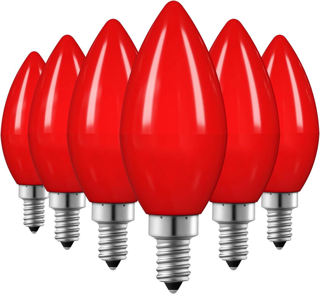 EDISHINE Christmas C35 Red Dimmable LED Light Bulb, E12 Candelabra Bulbs, 60 Watt Equivalent, LED Chandelier Bulb, Vintage Candle Light Bulb for Christmas, Festival Decor Bulbs, 6 Pack