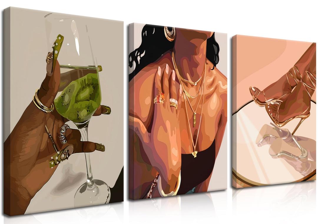 Black Woman Wall Art African American Wall Decor Set of 3 Framed 16x24 Inch