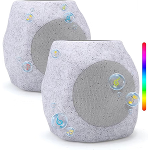 Bigbarle Outdoor Solar Rock Bluetooth Speakers with Colorful Lights, IPX7 Waterproof Speaker, Solar-Powered, TWS Paring, Perfect for Pool Garden and Outdoor Activities - Marble 2 Pack (Marble 2 PCS)