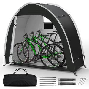 Bike Storage Tent for Outdoor, 2-3 Bike Capacity with Extra Top Space, PU5000 Waterproof 210D Oxford Fabric with Taped Seams, Portable Floor Storage Shed for Bicycle, Motorcycle & Garden Tools, etc