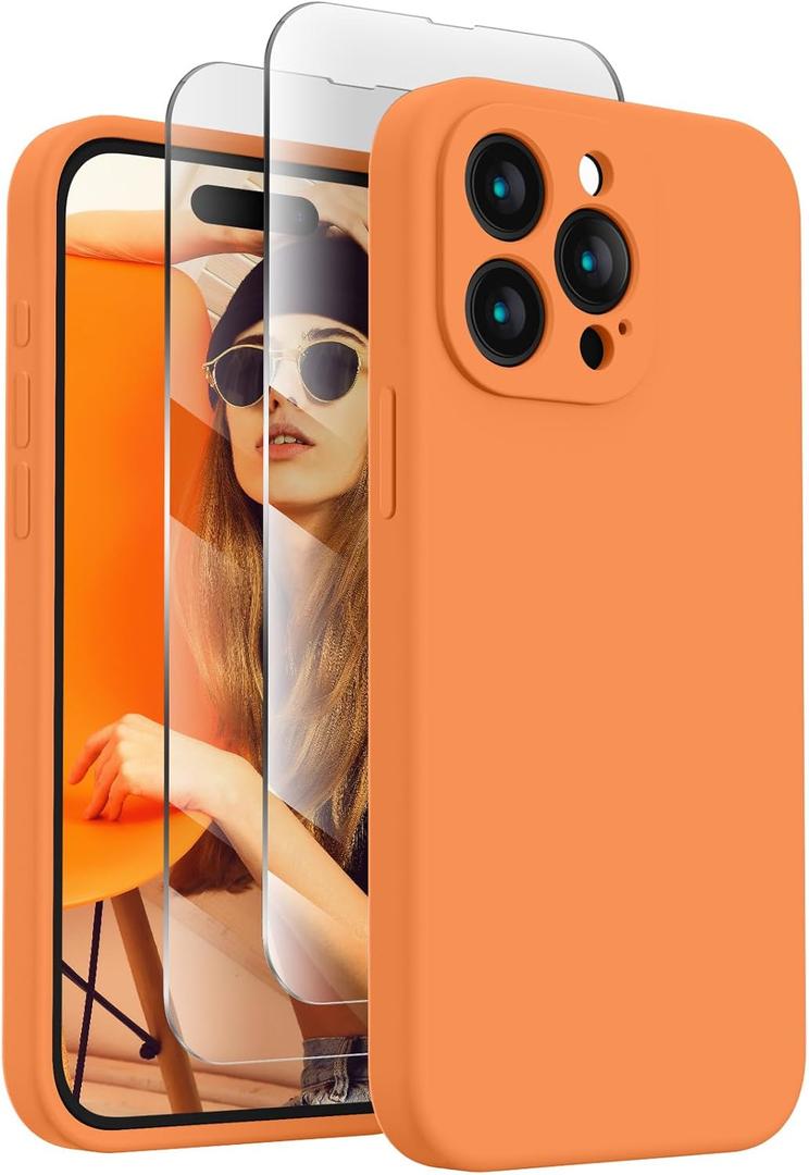 FireNova Designed for iPhone 15 Pro Max Case, Silicone Upgraded [Camera Protection] Phone Case, Soft Anti-Scratch Microfiber Lining Inside, 6.7 inch, Kumquat