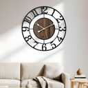 Large Metal Wall Clock, 24 Inch Retro Decorative Silent, Non Ticking, Battery Operated Modern Big Wood Wall Clock for Living Room, Farmhouse, Bedroom, Fireplace, Kitchen, Office, Home Decor