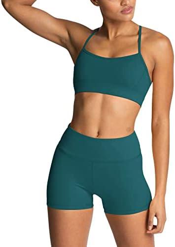 IMEKIS Women's Workout Sets 2 Piece Yoga Outfit High Waisted Biker Shorts Leggings Sports Bra Gym Fitness Clothes Tracksuit S, Teal