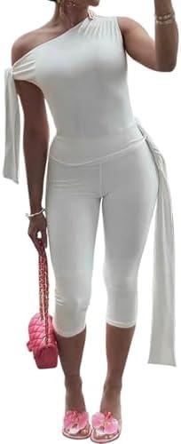 Fastkoala Women's 2 Piece Shorts Sets Outfits Casual Summer 2025 Sexy Off The Shoulder Bodycon Matching Pants Sets (Small, White)
