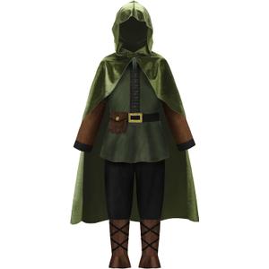ReliBeauty Kids Archer Costume Boys Girls Hunter Costume with Cape,Green (12/160)