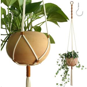 Macrame Plant Hanger Polyester Rope 42 Inch Outdoor Indoor Adjustable Hanging Planter for up to 10 Inch Plant Pot Modern Boho Home Decor (1, Ivory/Burnt Orange)
