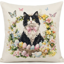 MIGEEN Spring Easter Pillow Covers 18x18 Inch Lovely Cow Cat Butterfly Throw Pillow Covers Floral Pillow Case for Easter Decoration Sofa Patio Garden