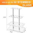 HeiMma Champagne Display Holder Stand for Party, 3 Tier Clear Acrylic Wine Glass Stemware Rack Martini Flute Holder with Led Light, Cocktail Tree Stand for Drinks, 32 Slots, Measures 26" x 20" x 12"