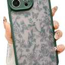 for iPhone 13 Pro Max Case, Flowers Butterfly Slim Hard PC Frosted Shockproof Drop Protection Cover, Translucent Matte Floral Phone Case for Women Girls 6.7" - Green
