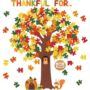 Pajean Thanksgiving Classroom Bulletin Board Decorations Bulletin Board Tree Fall Tree Set Classroom Decorations Puzzle Cutouts for Autumn Harvest Thanksgiving Party Decorations (Appreciation Style, Bright Color)
