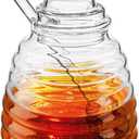 Hedume Honey Jar with Dipper and Lid, Honey Bee Pot, 17oz Glass Beehive Honey Pot for Home Kitchen